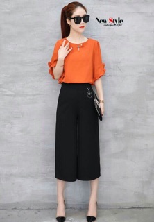 Sét Bộ Cát Hàn Quần Ống Rộng