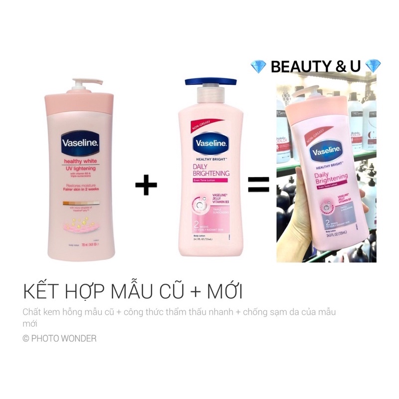 HOT mẫu mới + cũ kết hợp - Sữa Dưỡng Thể Vaseline Mỹ Healthy Bright Daily Brightening Even Tone Lotion 725ml