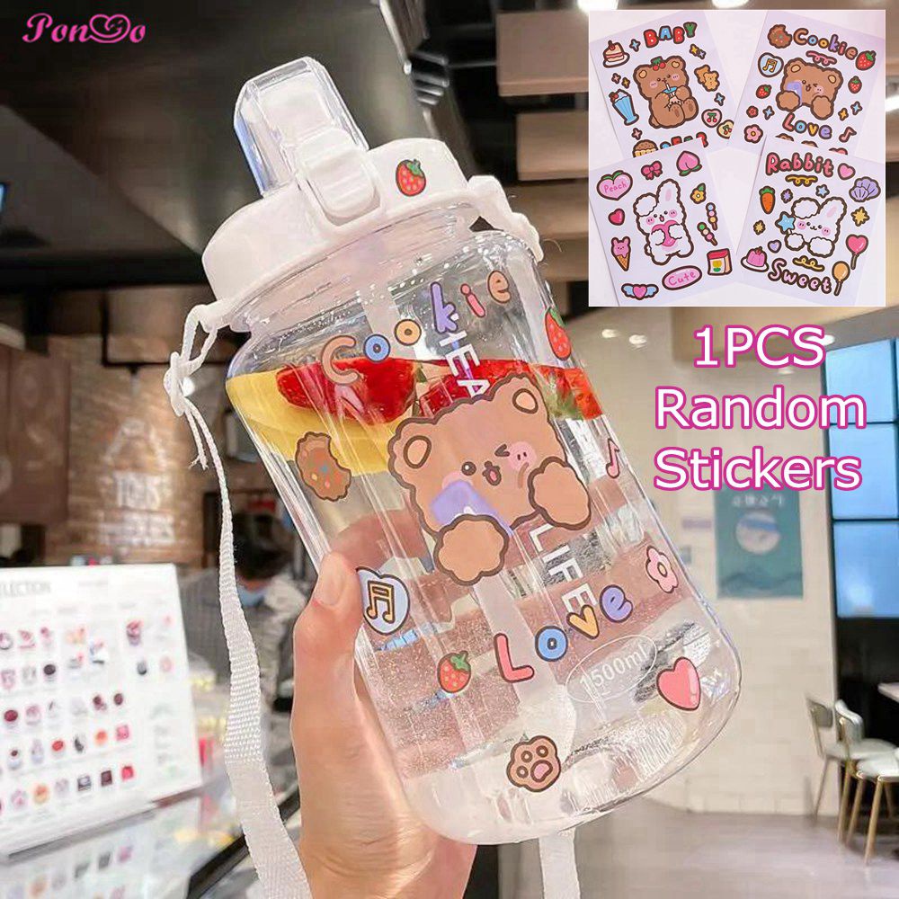 Bình Đựng Nước Dung Tích Lớn 1.5l / 2l Họa Tiết Hoạt Hình Dễ Thương