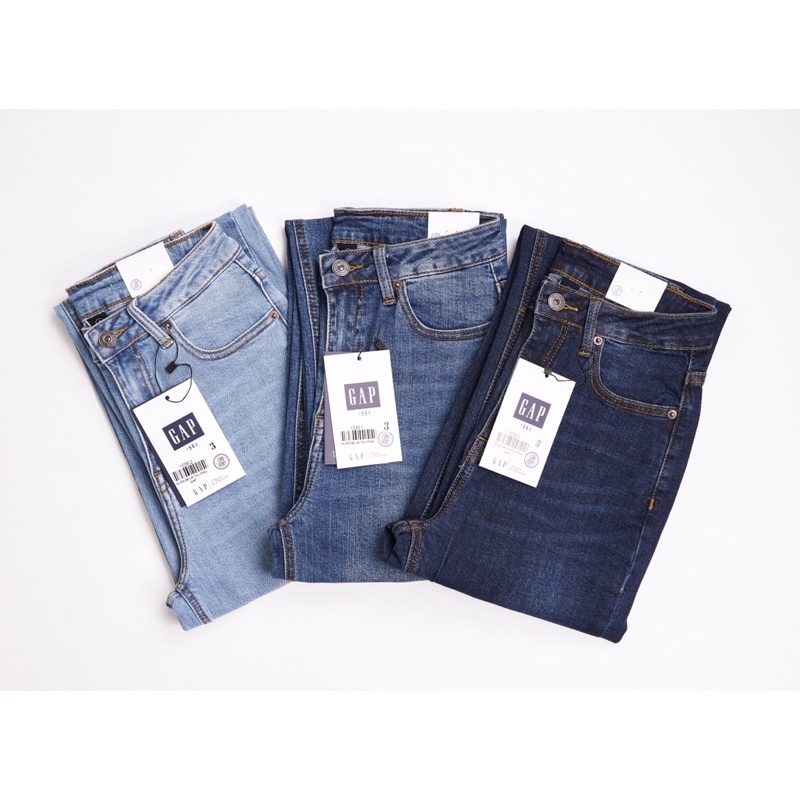 Quần jean dài ống suông nữ G.a.p 3 màu xanh jean