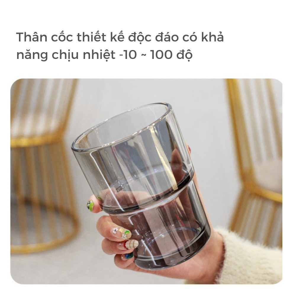 Ly thủy tinh có nắp đậy và ống hút bọc da chống nóng dung tích 450ml, Cốc ly bọc da kèm ống hút có nắp đậy kín 450Ml