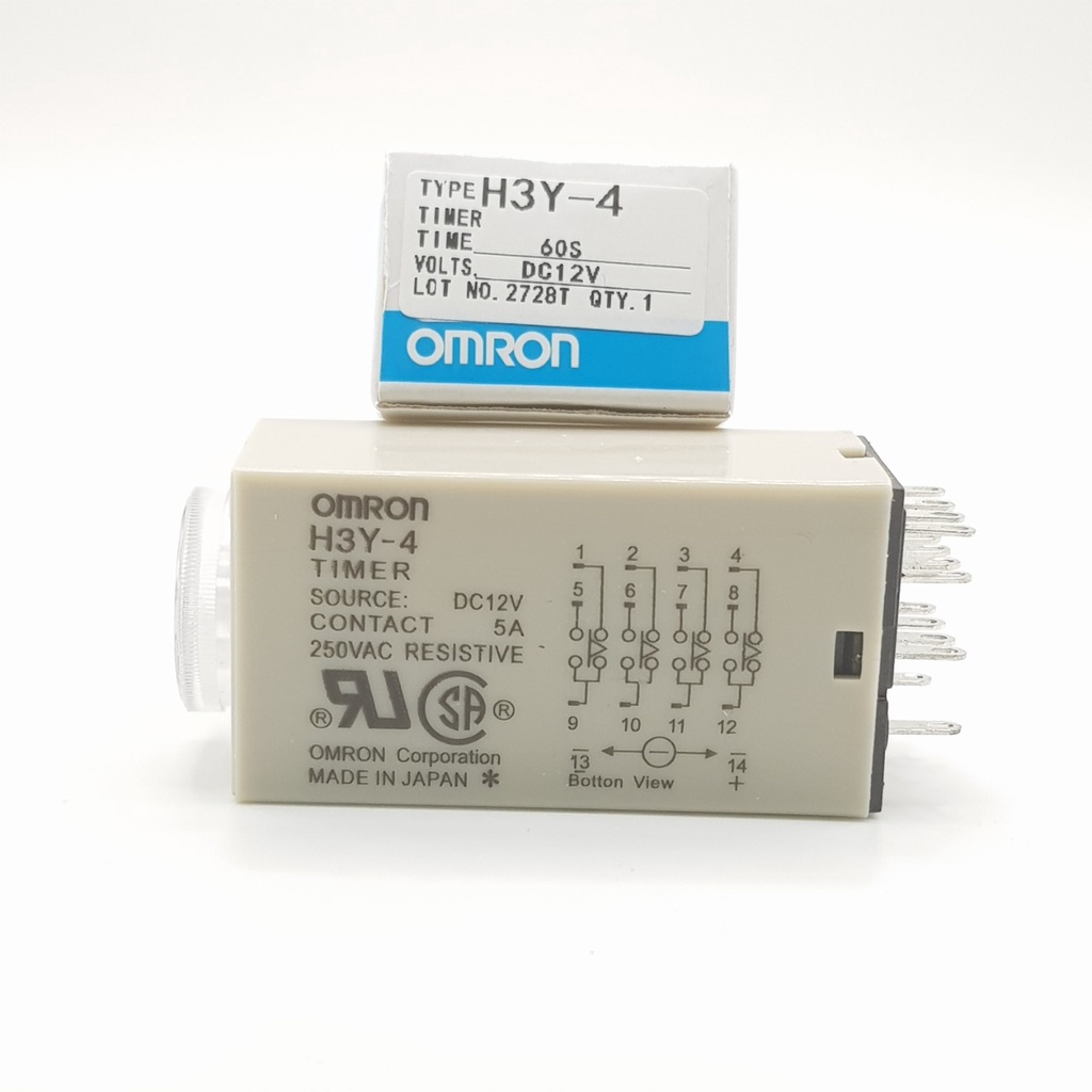 Rơ le 12V 60 giây, Relay thời Gian Timer Omron H3Y-4 14P 12V, H3Y-4, rơ le thời gian