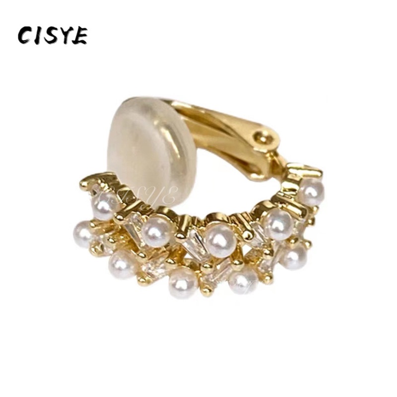 Khuyên kẹp vành tai đính ngọc trai đơn giản phong cách Hàn Quốc