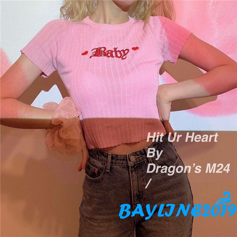 Áo Thun Nữ Tay Ngắn Thêu Chữ Đơn Giản Trẻ Trung