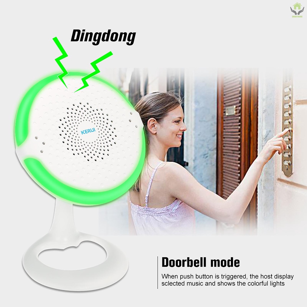 KERUI 433MHz Colorful Light Doorbell Welcome Chime Doorbell 52 Songs Optional Customized Melody Night Light Wireless Motion Detection Alarm System with 1pcs PIR Motion Sensor