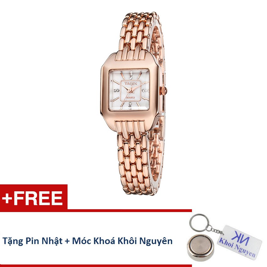 Đồng Hồ Nữ YAQIN 7195 Dây Thép (Có 2 Màu: Vàng, Trắng) + Tặng pin Nhật, móc khoá Khôi Nguyên