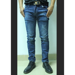 Quần Jeans Nam Xanh Mài Xước