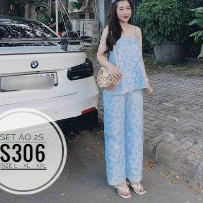 Set big size áo dây và quần suông có lưng thun phía sau từ 60kg-90kg