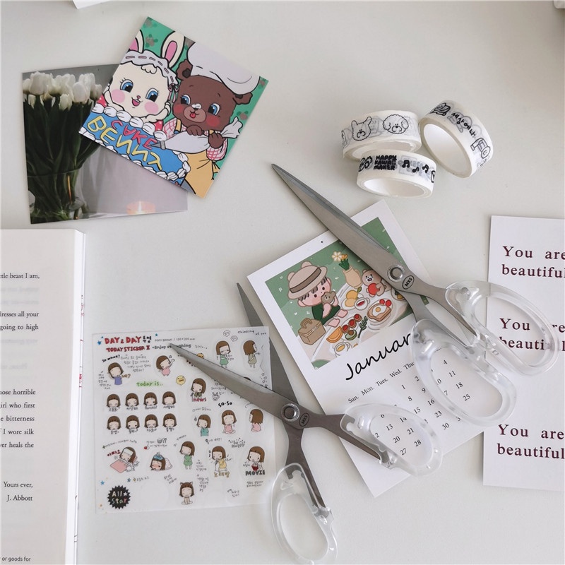 Kéo cắt giấy trong suốt thời trang tiện lợi cho học sinh/văn phòng làm sổ lưu niệm
