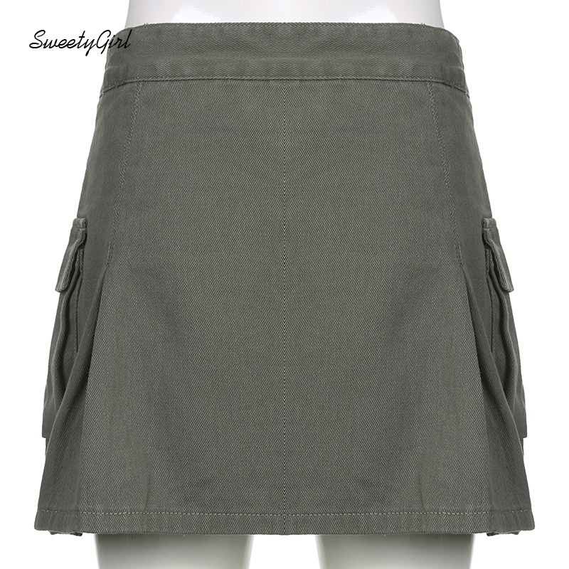 Chân váy jean Lưng Cao Có Túi Màu Trơn 2022 Thời Trang Cho Nữ