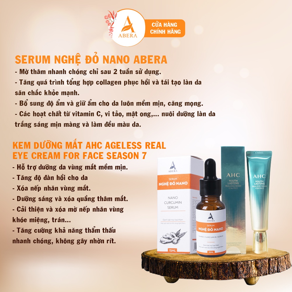 Kem dưỡng mắt AHC 12ml & Serum giảm thâm mắt nghệ đỏ Nano Abera 15ml, giảm thâm quầng mắt cấp tốc, giảm bọng mắt