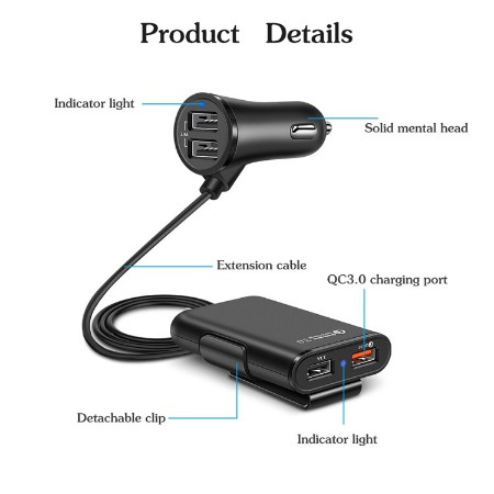 Tẩu Sạc Xe Hơi 4 cổng USB (Quick Charge 3.0)