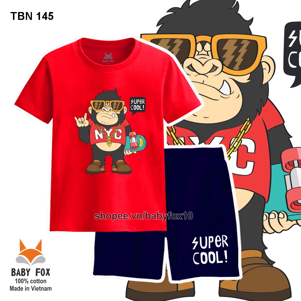 Bộ thun bé trai size nhí, trung, đại 100% cotton loại tốt, thương hiệu BABY FOX e