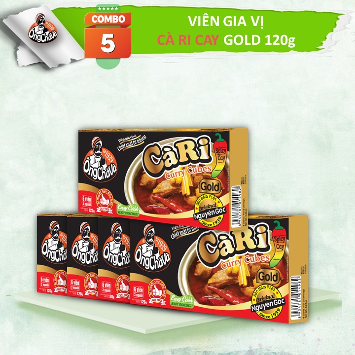 Combo 5 Hộp Viên Gia Vị CÀ RI GOLD CAY Ông Chà Và 120g