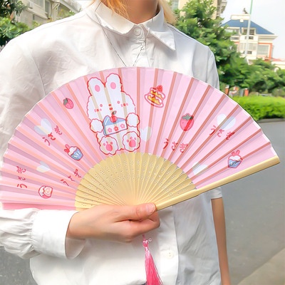 Quạt xếp cầm tay bằng tre họa tiết hoạt hình dễ thương