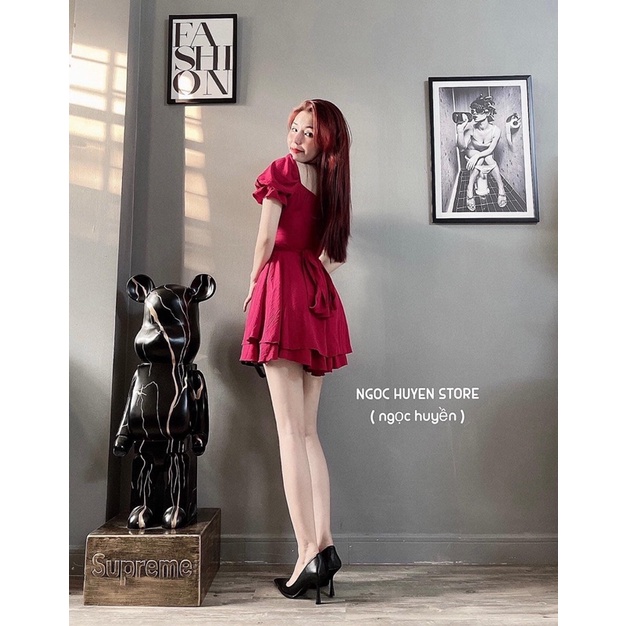 THIÊN BÌNH BIGSIZE 55-90KG) Jumpsuit xếp ly ngực thắt nơ lưng bigsize siêu xinh