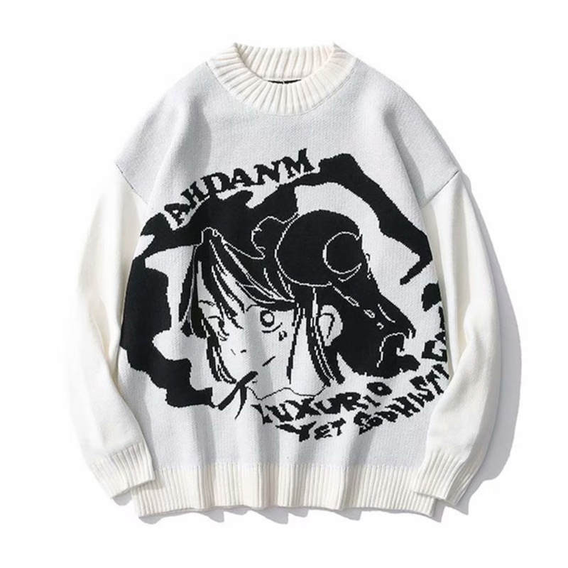Áo Sweater Tay Dài Dáng Rộng In Họa Tiết Anime Nhật Bản Phong Cách Harajuku Cho Nam Nữ