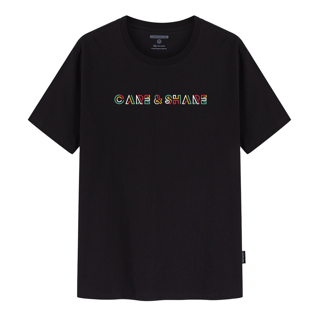 Áo thun nam 100% Cotton USA in Care & Share Typo Colorful phiên bản mới màu ĐEN thương hiệu Coolmate | BigBuy360 - bigbuy360.vn