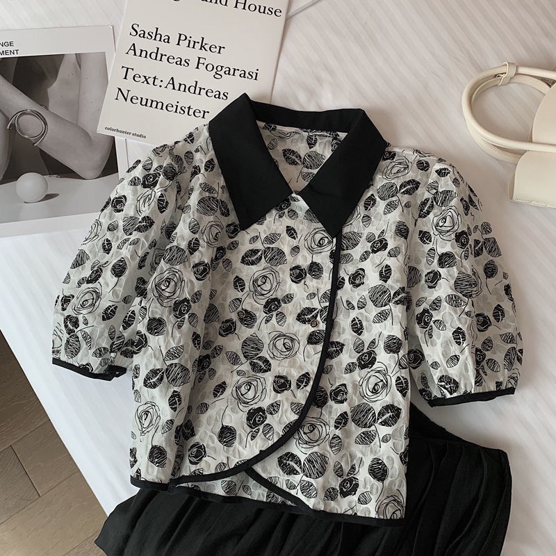 Áo Kiểu Tay Ngắn Phồng Họa Tiết Sọc Caro Phong Cách Pháp Ngọt Ngào Thời Trang Mùa Hè Mới Cho Nữ