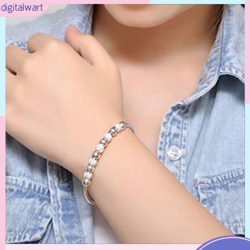 Vòng tay mạ bạc dạng hở thiết kế xỏ 9 hạt châu lấp lánh sang trọng dành cho nữ