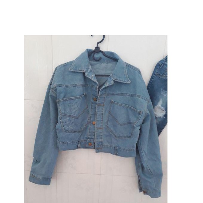 ÁO KHOÁC JEAN NỮ PHỐI CÚC SAU LƯNG THỜI TRANG XANH JEAN  3019