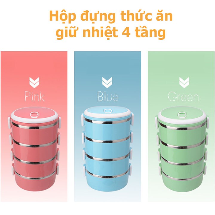 Hộp Cơm Giữ Nhiệt Lúa Mạch 4 Tầng, Cặp Lông (Cà Men) 4 Tầng Ruột Inox 304 Giữ Nhiệt Lâu, An Toàn Cho Sức Khỏe