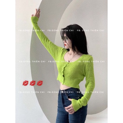 Áo cổ vuông croptop dài tay montoghi QC khuy