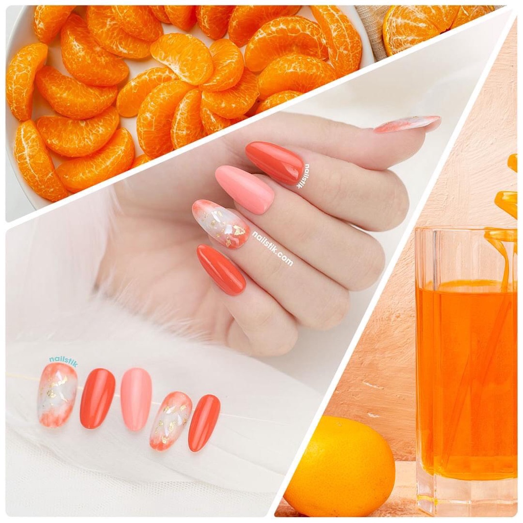 Móng úp thiết kế by NAILSTIK, màu cà rốt, hồng, form móng bầu, ngắn/dài, 094