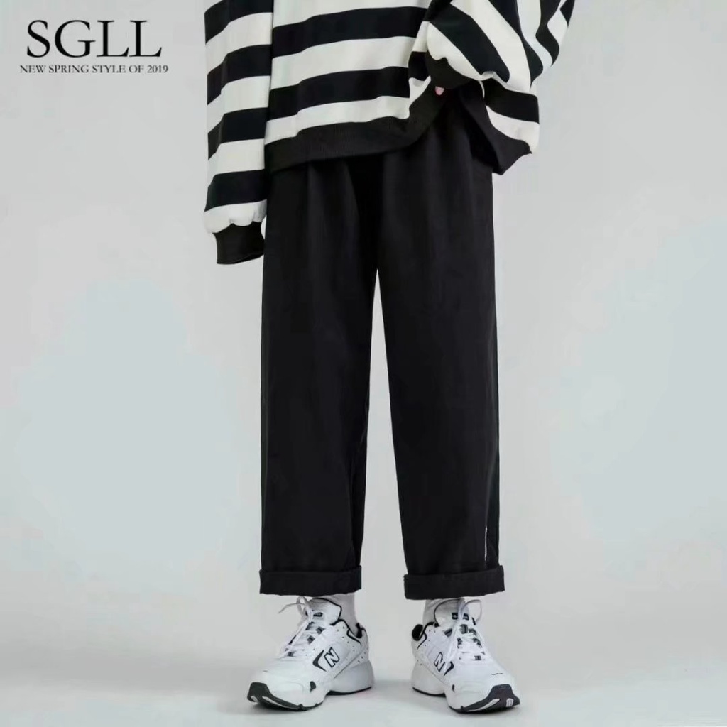Quần Jeans Lưng Thun Dây Rút Ống Suông Rộng Thời Trang Xuân Thu Cho Nam Sinh