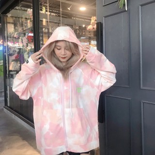 hoodie zip loang hồng