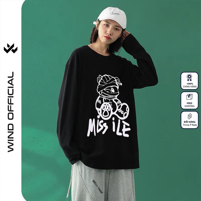 Áo thun tay dài WIND phông unisex form rộng GẤU ILE thời trang nam nữ oversize ulzzang | BigBuy360 - bigbuy360.vn