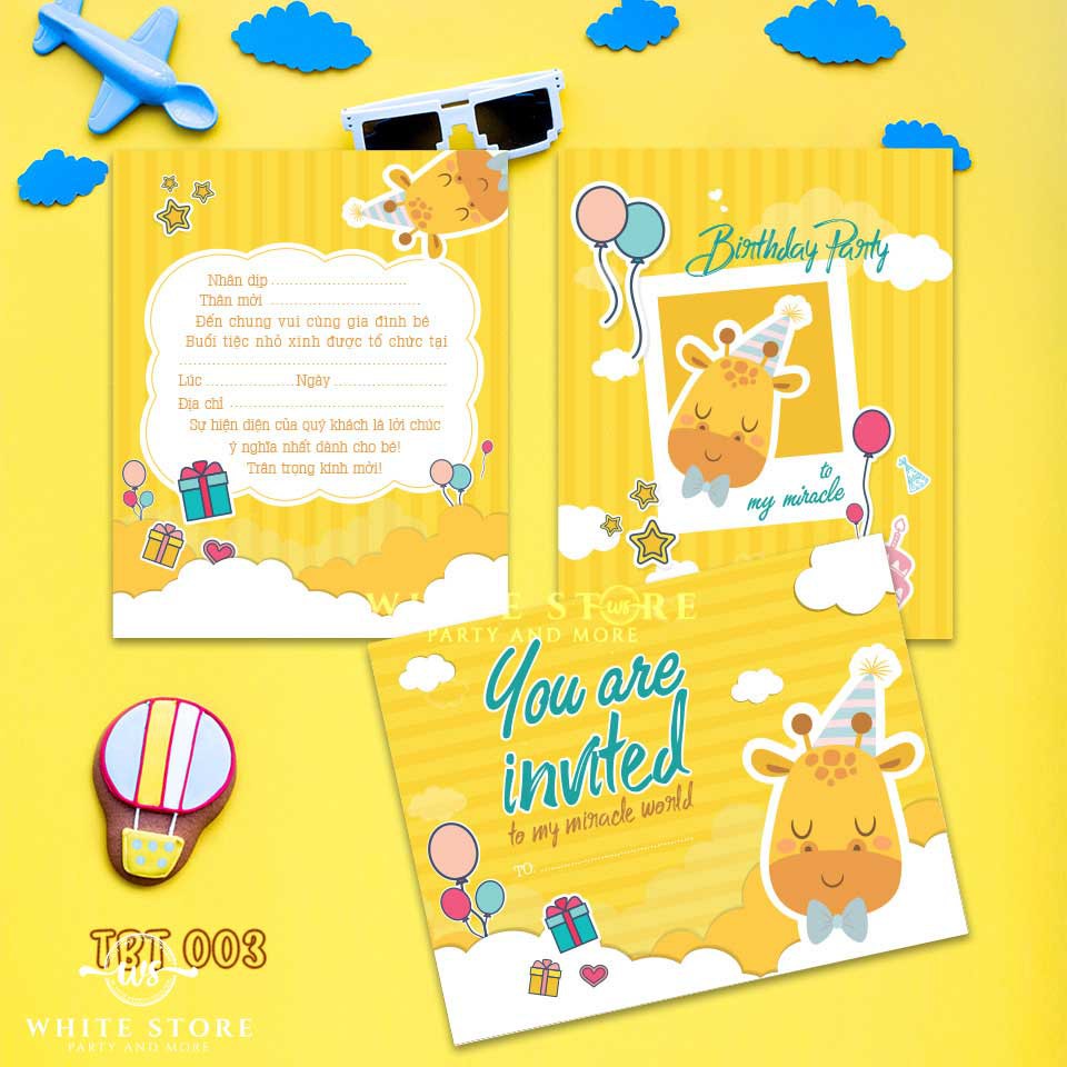 Set 10 THIỆP MỜI THÔI NÔI SINH NHẬT GIRAFFE cho bé