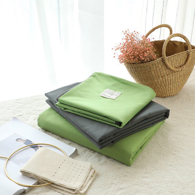 Bộ Chăn Ga Cotton TC xanh lá cây ga ghi