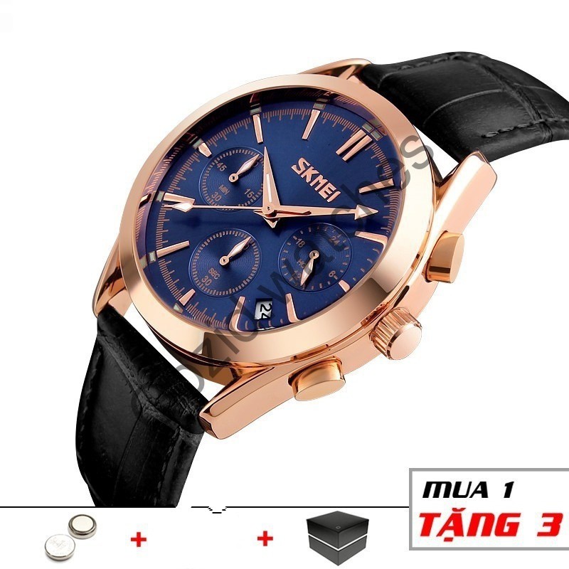 Đồng hồ nam skmei 9127 chính hãng dây da phong cách nam tính lịch lãm, mạt kính chống xước, chống nước-002fashion