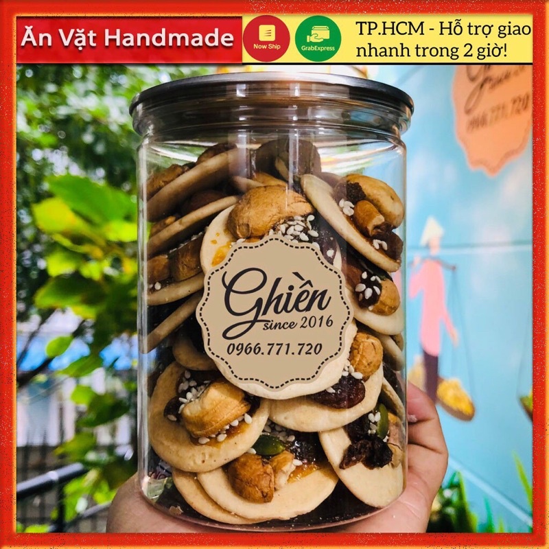 Bánh đồng tiền mix hạt điều, nho hũ 250gram, Đồ ăn vặt Sài Gòn