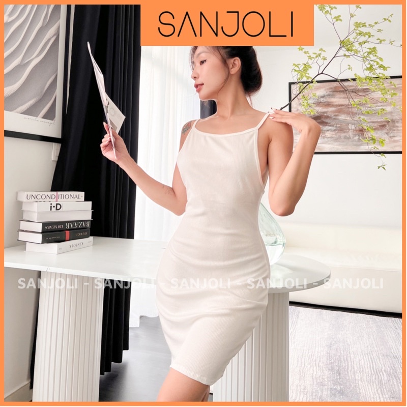 Đầm Body 2 Dây SANJOLI Váy Len Hai Dây Sợi Mảnh Thiết Kế Hở Lưng Sexy Đơn Giản Phù Hợp Đi Chơi Đi Tiệc VDE34