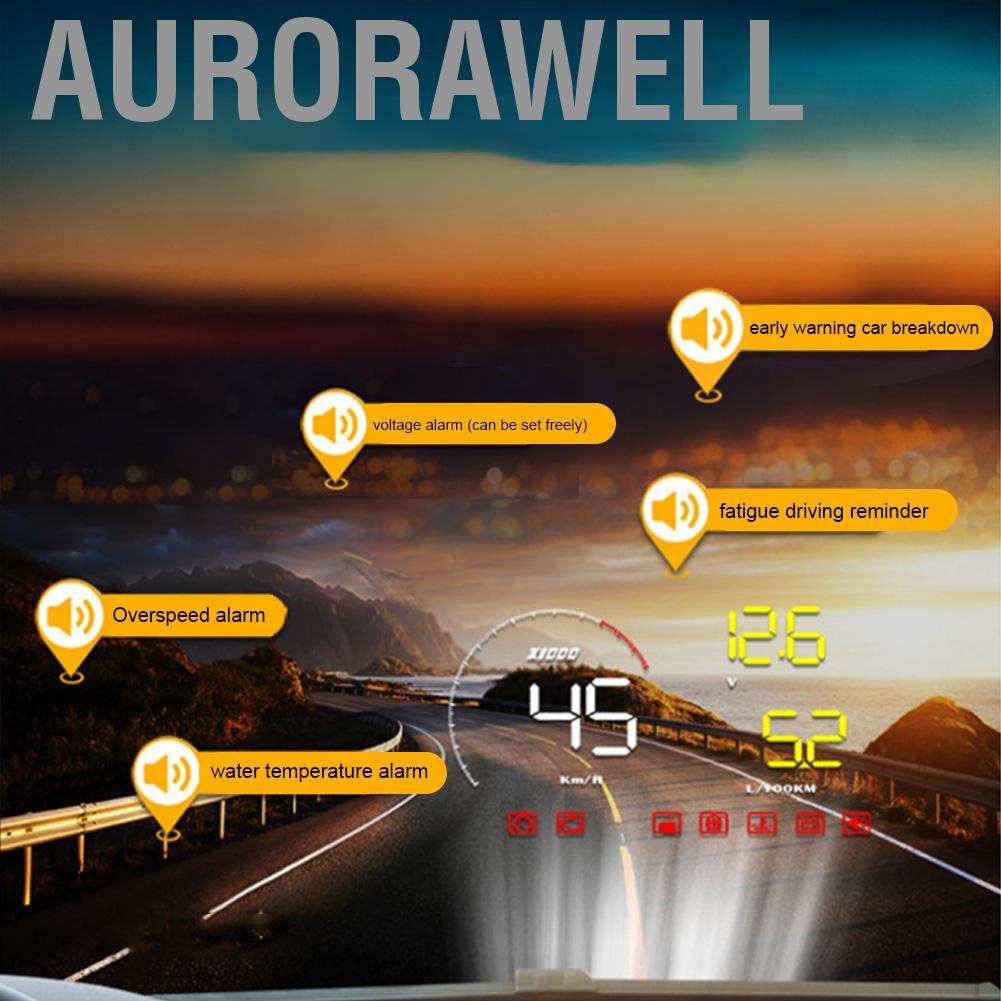 Aurorawell HUD Display Blue White A9 5.5in Universal Car Head Up ODB2 System