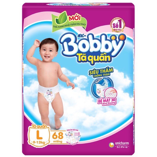 Tã quần Bobby M74/ L68/ XL62/ XXL56/ XXXL24 mẫu mới ( rãnh thấm kim cương )