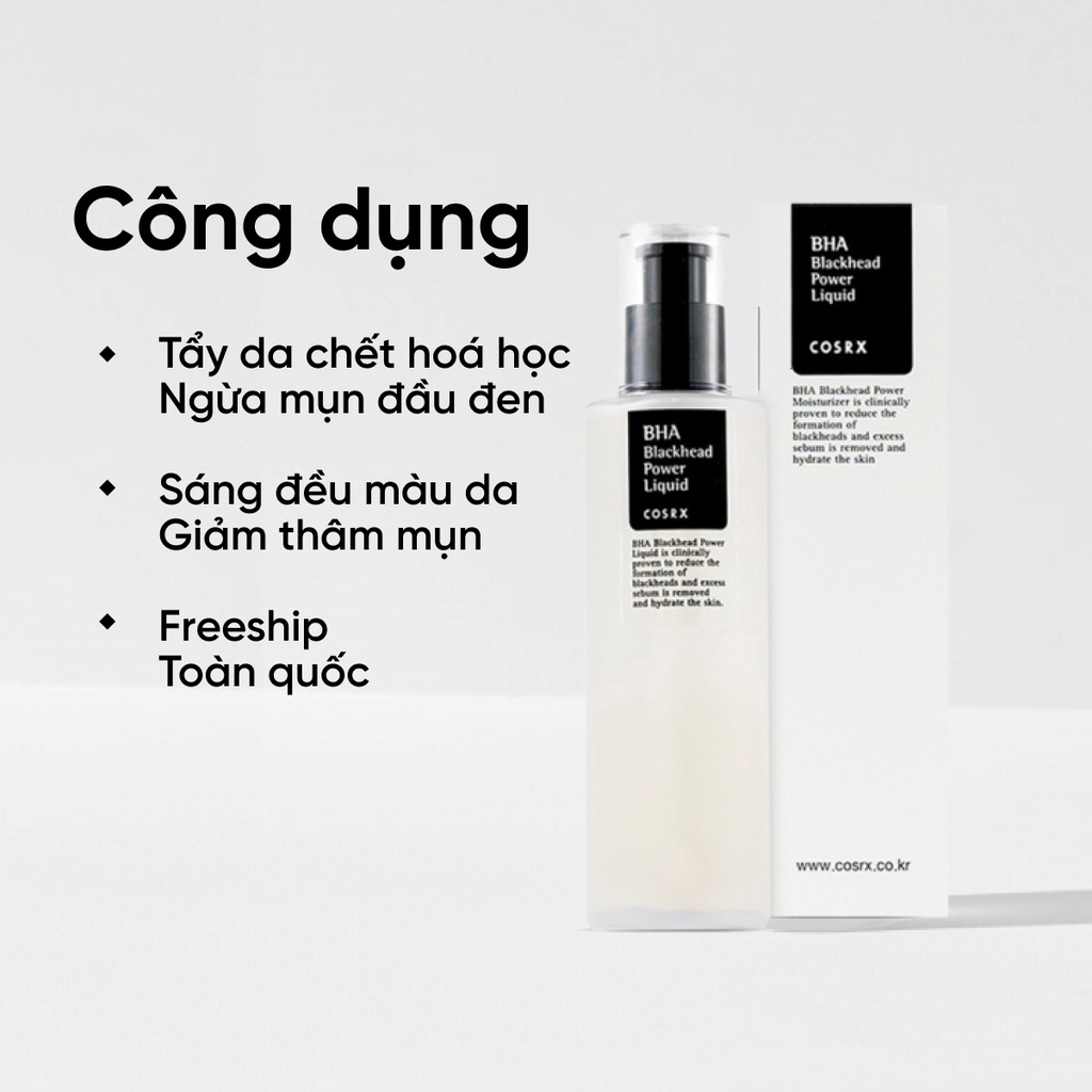 Tẩy tế bào chết COSRX 30Shine phân phối chính hãng BHA Blackhead Power Liquid giúp da mềm mịn loại bỏ mụn đầu đen