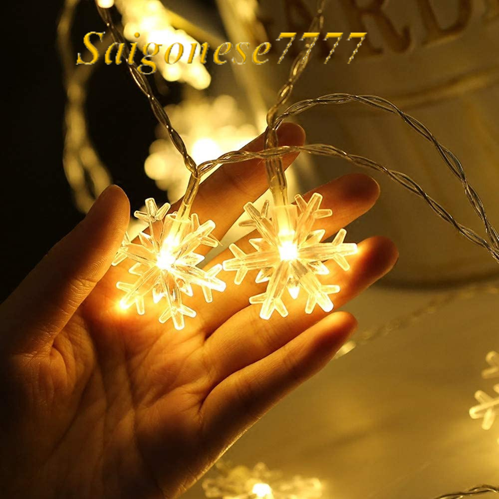 Dài 3M 20 Đèn Led Bông Tuyết Xài Pin Decor Trang Trí Noel Giáng Sinh- LED Christmas Snowflake String Lights