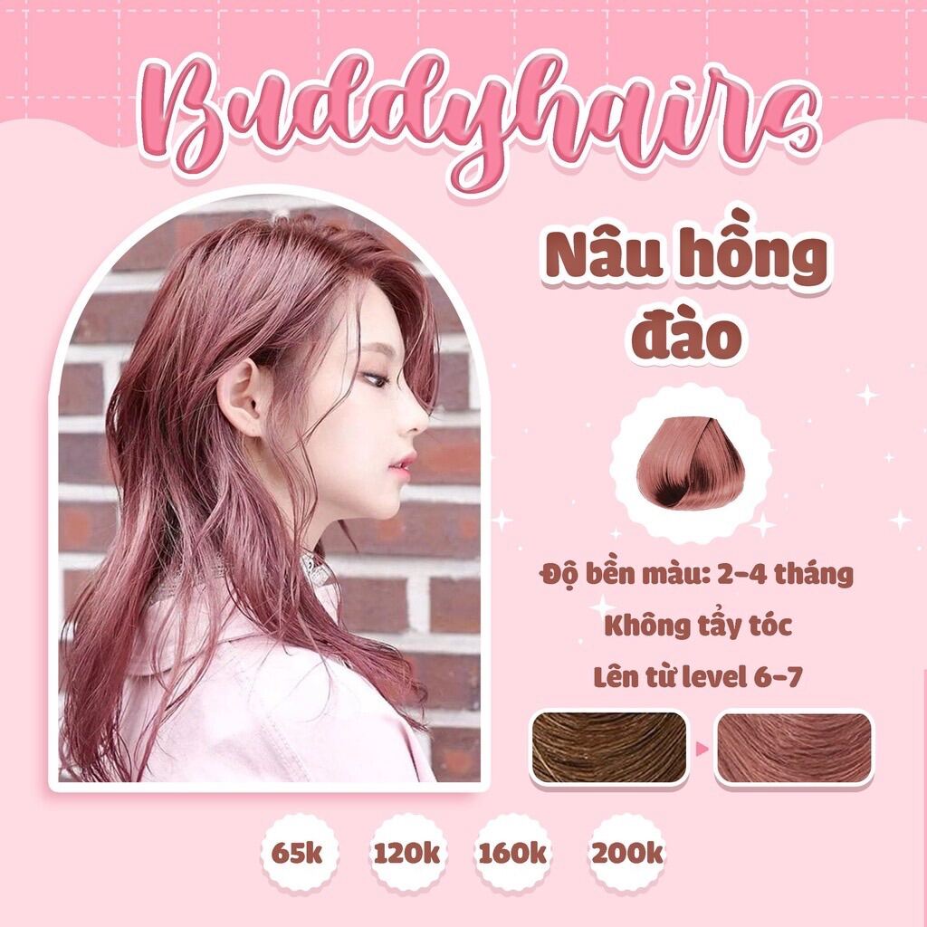 Nhuộm tóc NÂU HỒNG ĐÀO / NÂU HỒNG  tặng kèm găng tay tiện lợi