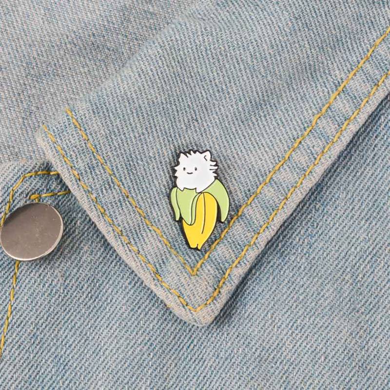 Ghim cài áo hình trái chuối chú mèo hoạt hình dễ thương