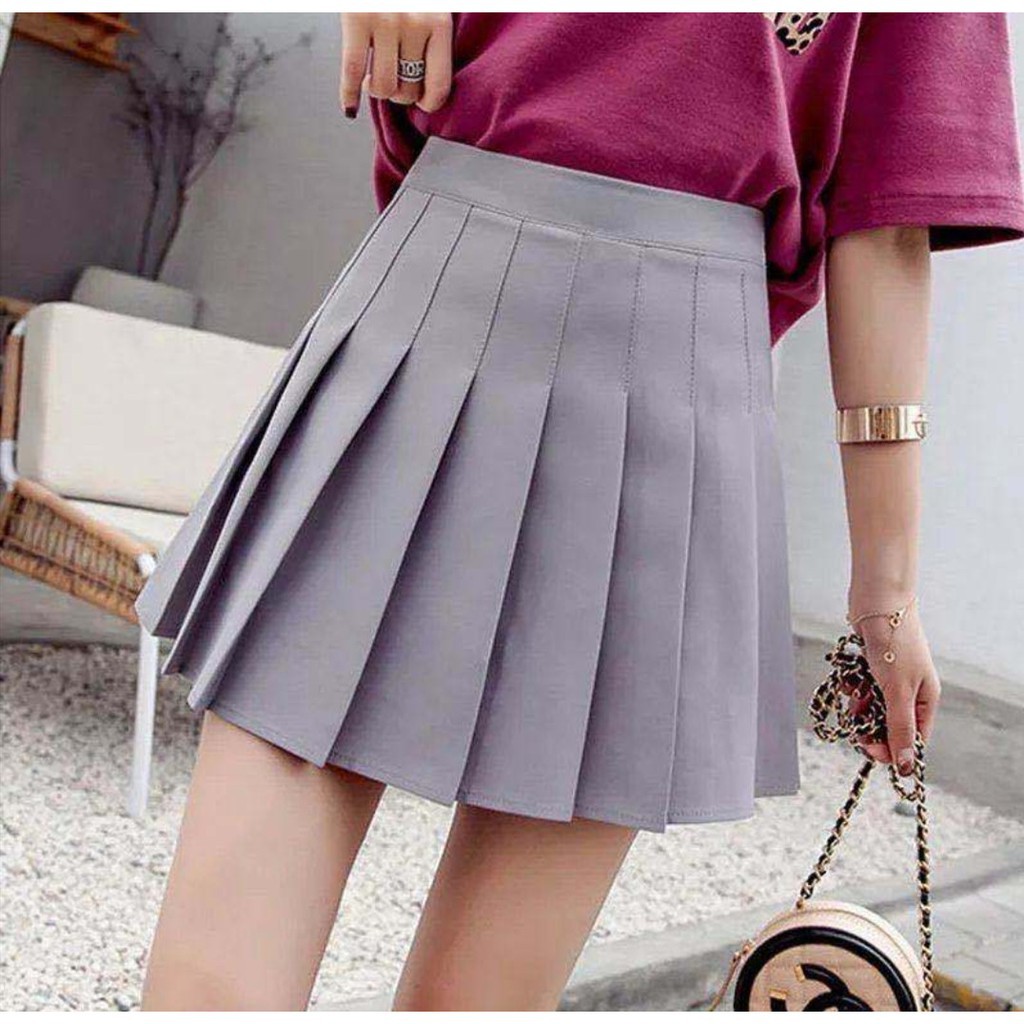 ✉☇phiên bản Hàn Quốc of High Waist Academy Váy ngắn mini chữ A xếp ly kẻ sọc Skater (với quần an toàn bên trong)