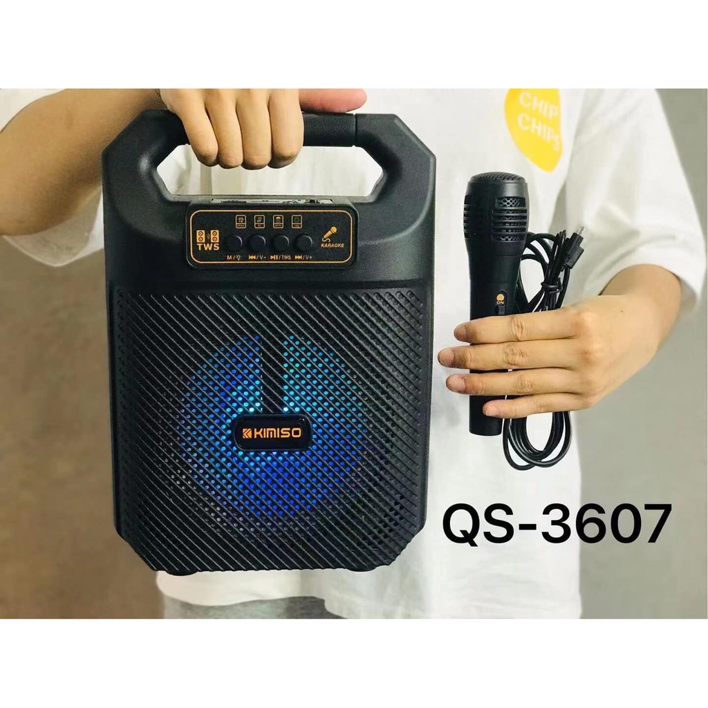 Loa Kéo Mini Nhỏ Gọn - Kết Nối Bluetooth - Âm Bass Hay - Tặng Kèm Micro Hát Karaoke - Kimiso QS 3607 - Chính Hãng