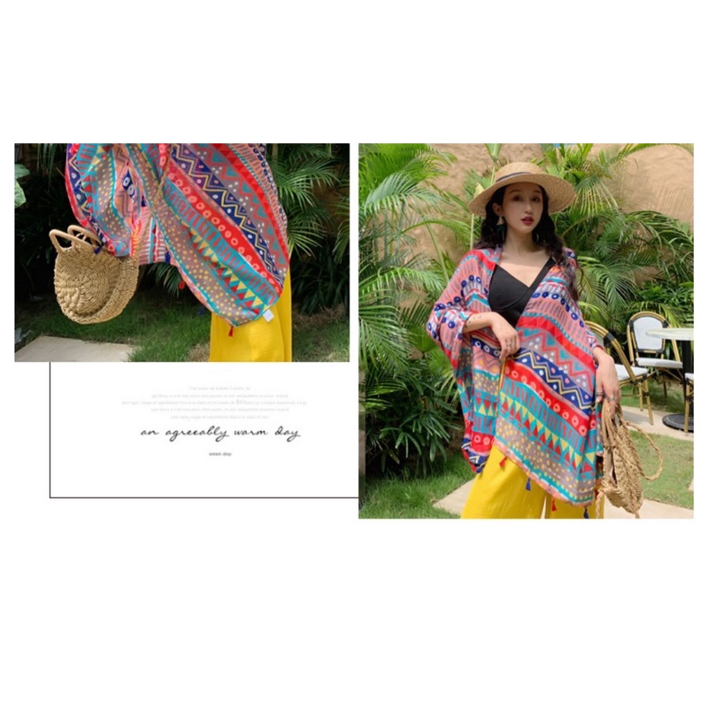 Khăn choàng che nắng in hoa văn thổ cẩm size 90x180cm