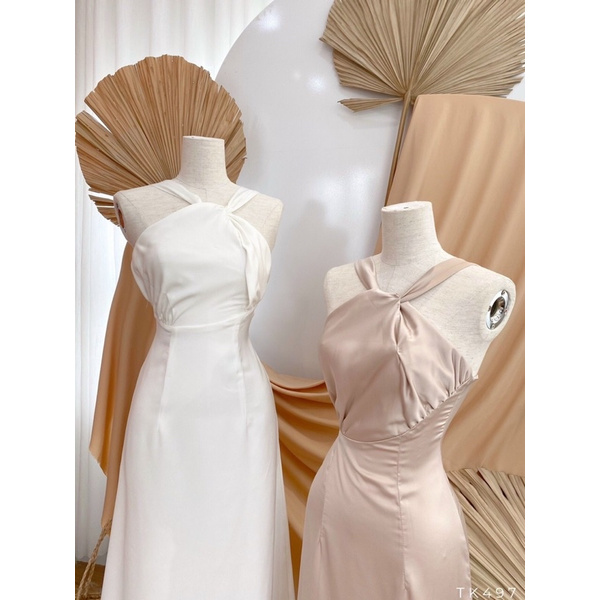 Đầm cổ yếm vải lụa cao cấp form chuẩn sang chảnh dáng maxi