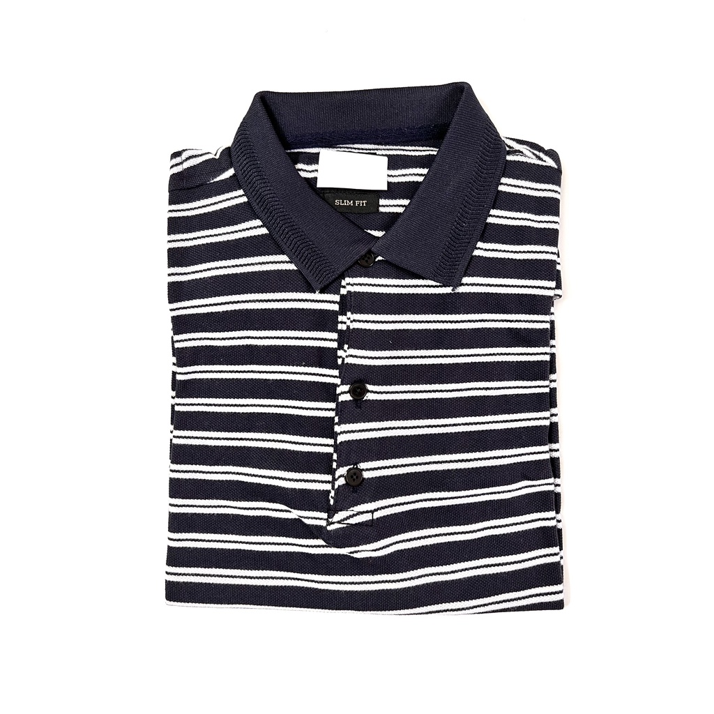 Áo polo nam chất liệu cotton 100%, áo thun nam cổ bẻ hoạ tiết kẻ ngang, mềm mát, thấm hút mồ hôi