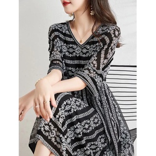 Đầm Chiffon Cổ Chữ V In Họa Tiết Thời Trang 2022 Mới Cho Nữ