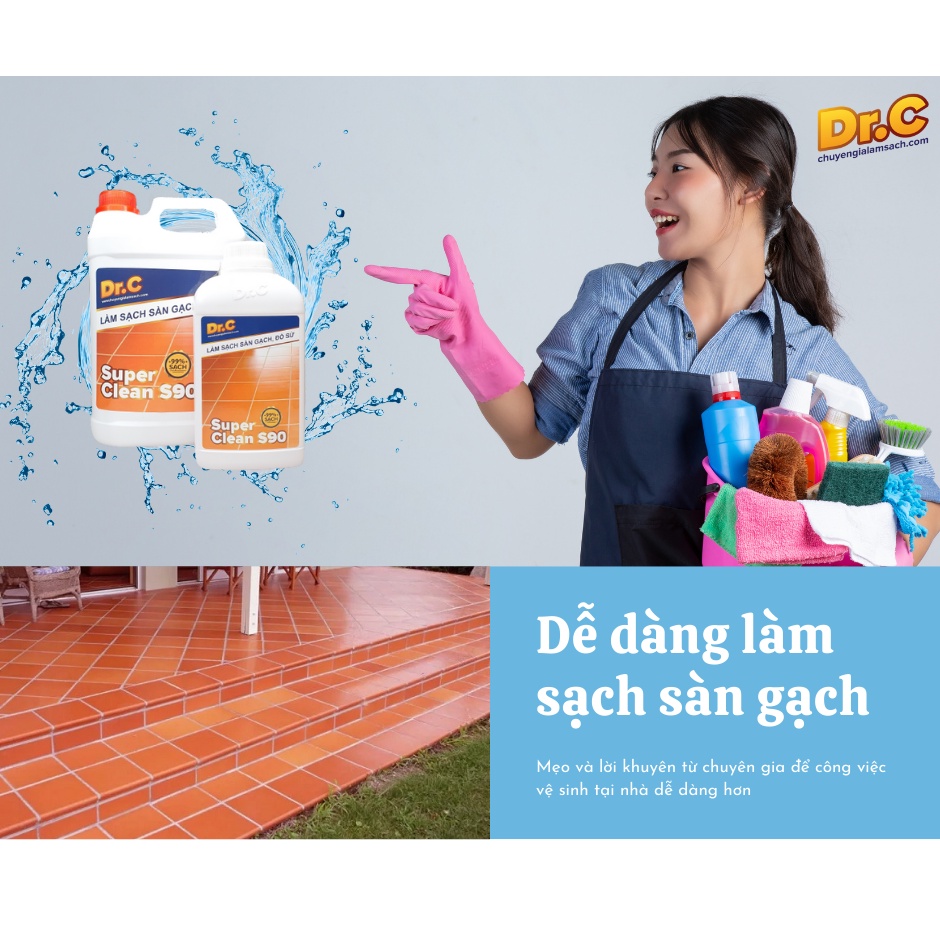 Chất tẩy Làm Sạch Sàn Gạch, Đồ Sứ Super Clean S90 Can 1Lít - S90 - 01