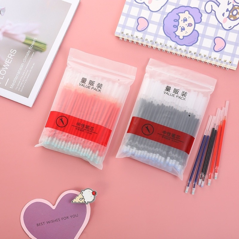 Gói 100 ruột bút mực gel 0.5mm màu đỏ/đen/xanh dương dành cho bút bi dùng trong văn phòng/học sinh